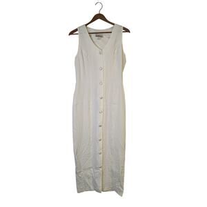 Vtg Rampage Midi Dress Womens Small Ivory White Satin Button Front Slinky Bridal